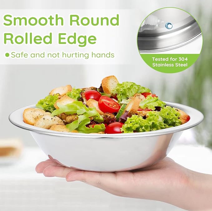 304(18/8) Stainless Steel Mixing Bowls for Kitchen, 2 Pack 8.7" 34.88 fl.oz Metal Mixing Bowls Set Stackable for Baking Serving Cooking Food Prep Storage Dishwasher Safe Lightweight