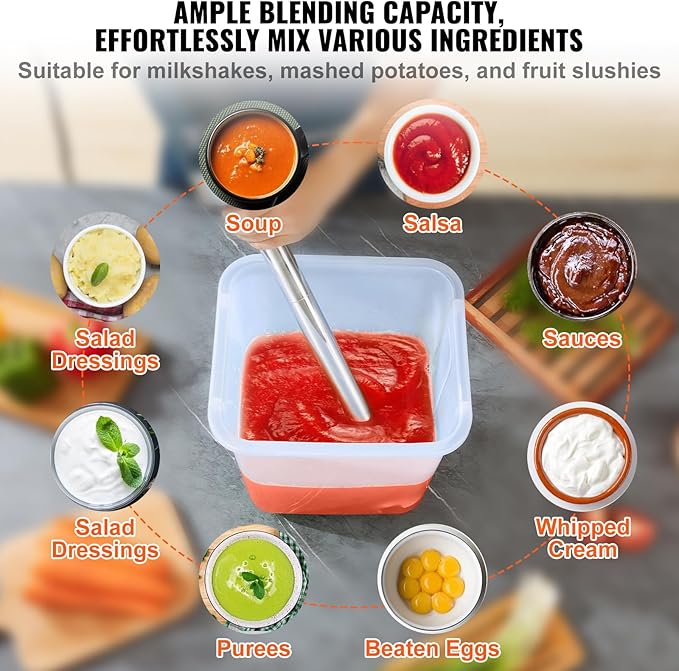 VEVOR Commercial Immersion Blender, 500 Watt 20Inch Heavy Duty Hand Mixer, Variable Speed Mixer with 304 Stainless Steel Blade, Multi-Purpose Portable Mixer for Soup, Smoothie, Puree, Baby Food