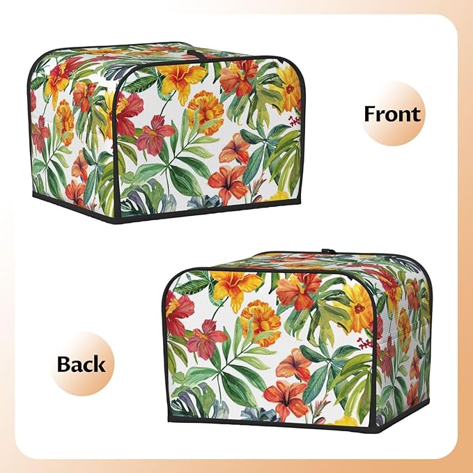 Tropical Flowers Covers for 4 Slice Toasters,Cute Country Bread Machine Cover with Handle,Washable Stain Resistant Kitchen Small Appliance Cover Dining Decor