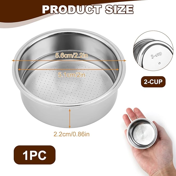 51mm Pressurized Filter Basket 2 Cups Stainless Steel for Semi-Automatic Espresso Coffee Machine, Double Layer Portafilter Perfect for Home Cappuccino Americano Baristas