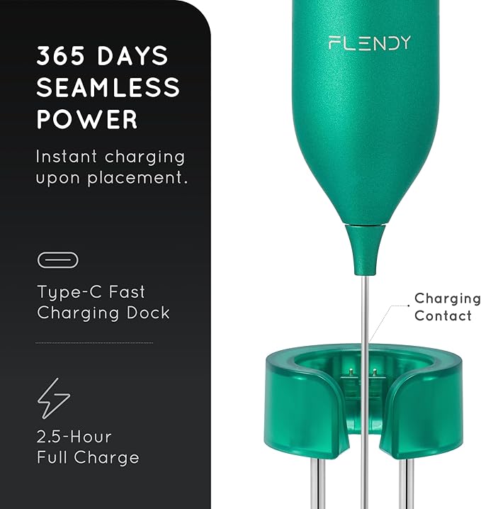Flendy Rechargeable Milk Frother Handheld, Coffee Frother Handheld with USB-C Charging Stand, Electric Drink Mixer Handheld, Mini Electric Whisk Frother for Coffee, Matcha, etc