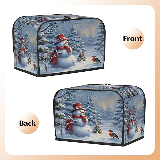 4 Slice Toaster Cover,Snowy Forest Christmas Tree Snowman Bird Small Kitchen Appliance Bread Machine Cover with Pockets,Dust & Fingerprint Protection