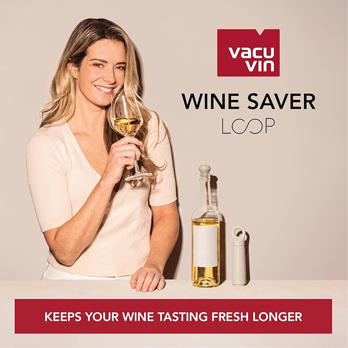 Vacu Vin Wine Saver Loop - Designed and Made in the Netherlands - Vacuum Wine Stopper Keeps Your Wine Fresh for up to 10 Days - Reusable, Made with 98% Recycled Material - 1 Pump, 5 Stoppers, Graphite