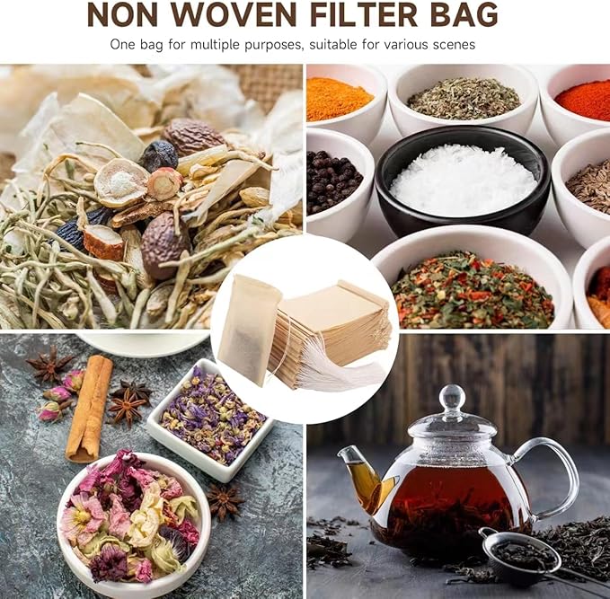 200Pcs Tea Filter Bags, Disposable Tea Filter Bags for Loose Leaf Tea from Safe Natural Materials, Empty Tea Bags Suitable for Loose-Leaf Tea, Coffee, Spices, Herbs (3.54 x 2.75 inch)
