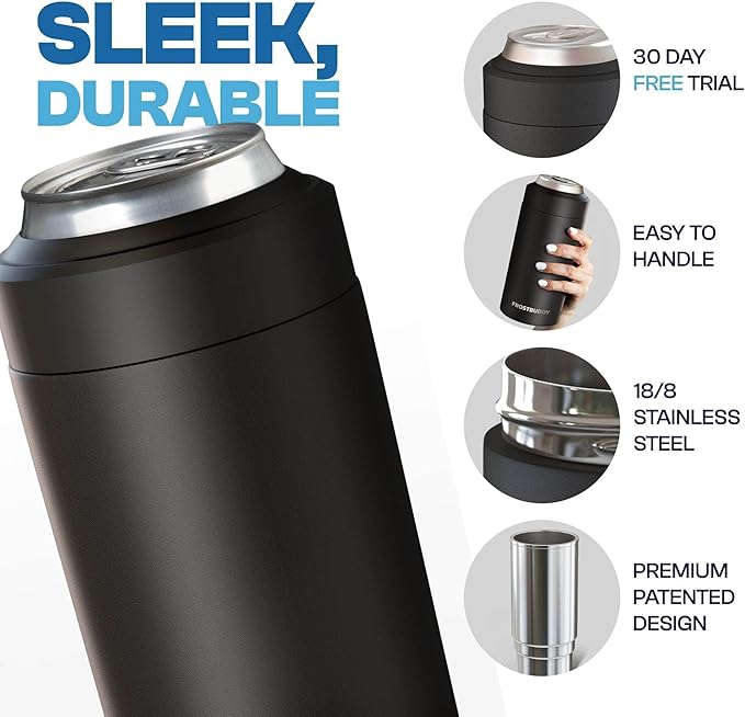 Frost Buddy Universal Can Cooler - Fits all - Stainless Steel Can Cooler for 12 oz & 16 oz Regular or Slim Cans & Bottles - Stainless Steel (Vanilla Ice Cream)