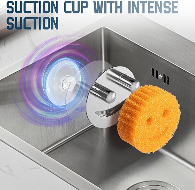 Stainless Steel Smiley Face Dish Sponge Holder, Silver Sink Caddy Organizer Storage with Suction Cup for Kitchen, Rv Apartment Kitchen Accessories Decor Scrubber