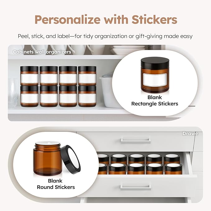 4 oz Glass Jars with Lids, 24 Pack Amber Small Glass Jars with Black Lids Leakproof Round Airtight Empty Cosmetic Travel Containers with Inner Liners For Lotions Powders and Candle Making