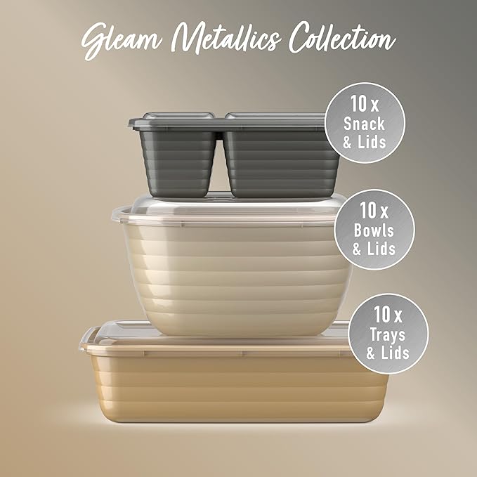 Bentgo Prep 60-Piece Variety Meal Prep Kit - Reusable PFAS & BPA-Free Food Containers 1-Compartment Trays, Prep Bowls, & Snack Boxes - Microwave, Freezer, & Dishwasher Safe (Gleam Metallics)