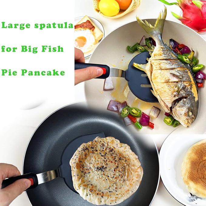 Tenta tenta kitchen Silicone Turner Pancake Slotted Spatula for Cooking - Nonstick Cookware Safe 600°F Flexible & Thin Cooking Flipper for Eggs - Reinforced Stainless Steel Core - BPA Free