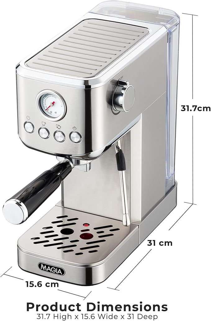 Zulay Kitchen Magia Compact Espresso Machine – 20 Bar Coffee Maker with Milk Frother Steam Wand, Latte & Cappuccino Maker, 1350W Fast Heating, 40oz Removable Water Tank, Stainless Steel – Silver