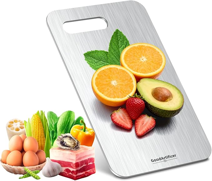 Titanium Cutting Boards,100% Pure Titanium Kitchen Cutting Board, Double-Sided Non-Toxic Cutting Board, Ideal for Slicing and Dicing Meats, Features Handle, Dishwasher Safe,10.5"L*6.5"W