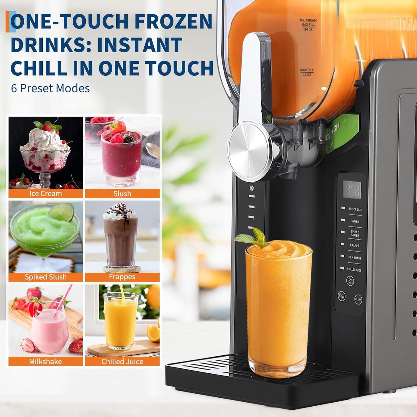 Slushie Machine 68oz, GarveeHome All-in-One Slushy Maker for Home with LED Display & Auto-Clean, No Ice Needed & One-Touch Reservation, 6 Preset Programs for Frozen Margaritas, Ice Cream & Frappés