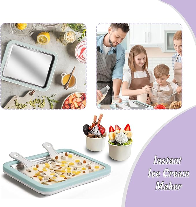 Rolled Ice Cream Maker Instant Ice Cream Maker with 2 Spatulas Frozen Yoghurt Plate Homemade DIY Instant Gelato Pan/Roll (Lavender)