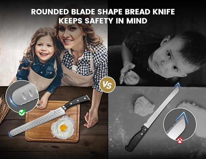 CoquusAid Bread Knife for Homemade Bread, 9 Inch Multifunction Serrated Knife, Razor Sharp Slicer, High Carbon German Steel Bread Cutter, Ergonomic Handle Design for Sourdough Turkey Fruit Cutting