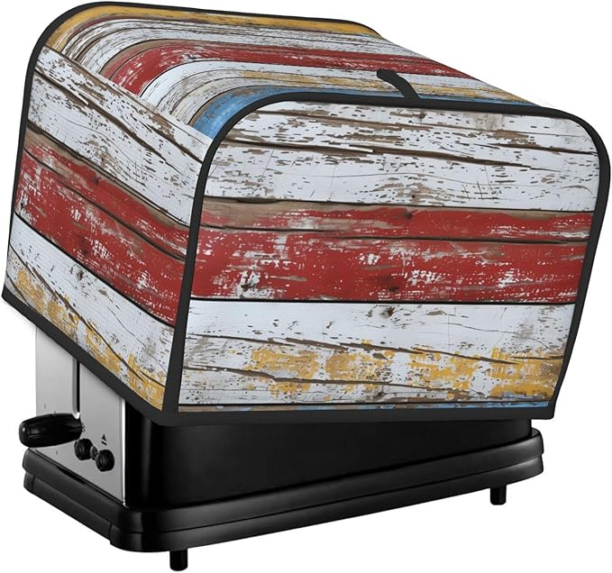 Multicolored Wood Stripes Covers for 4 Slice Toasters,Cute Country Bread Machine Cover with Handle,Washable Stain Resistant Kitchen Small Appliance Cover Dining Decor