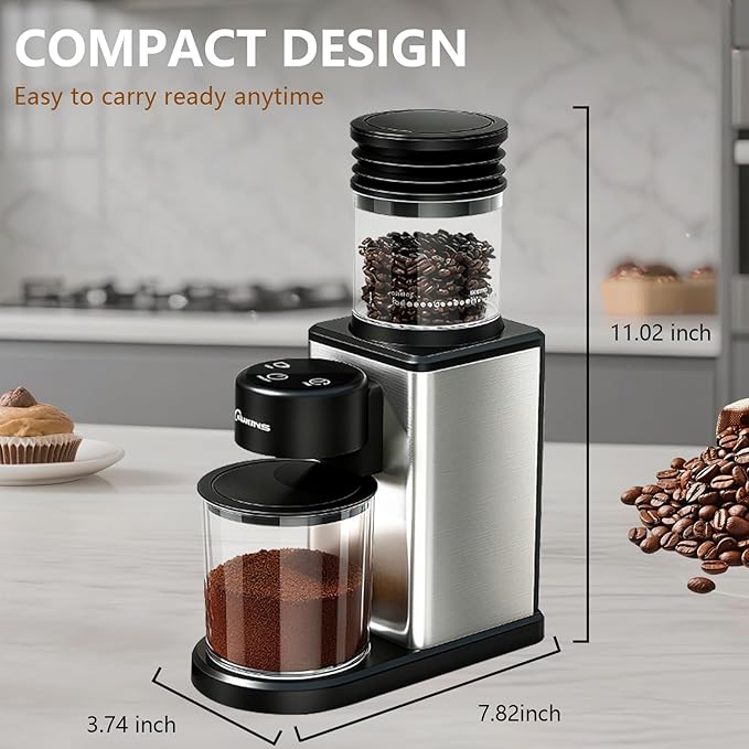 Electric Coffee Grinder for Home & Office: Smart Conical Burr coffee grinder with 25 Precision Grind Settings & 120g Expandable Bean Hopper - Anti-Static Design & Quiet & Durable for Multi-Cup Brewing