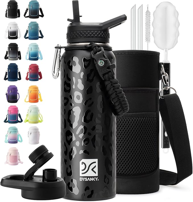 DYSANKY Insulated Water Bottle | Thickened Stainless Steel Vacuum Metal | Portable Sports Water Jug for Gym and Hiking with Straw, Carrier Bag, Handle Strap | BPA-Free 40 oz