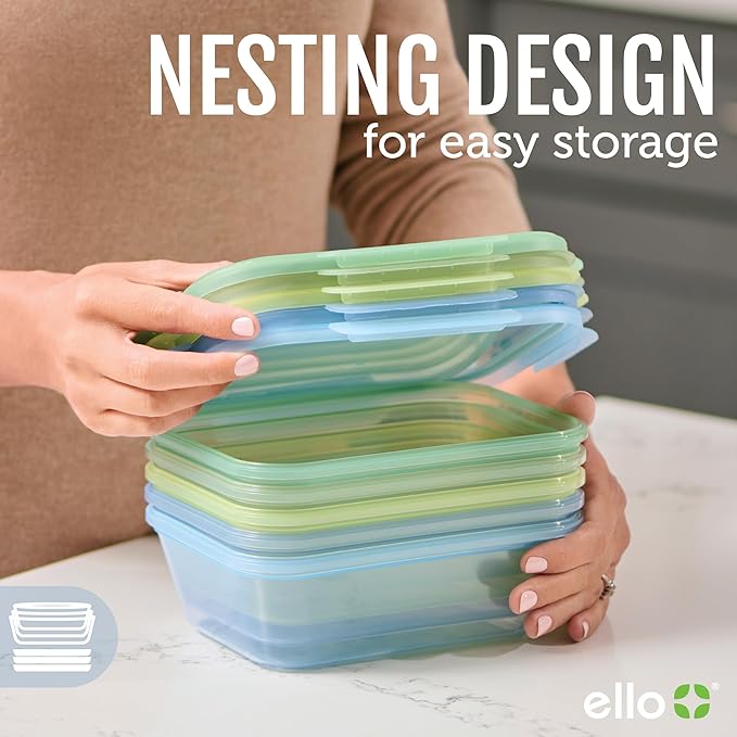 Ello Snap & Nest 10-Piece 4.5 Cup Plastic Meal Prep Set, Reusable Food Containers for Healthy Eating, Freezer, Dishwasher Safe, Berry Fields