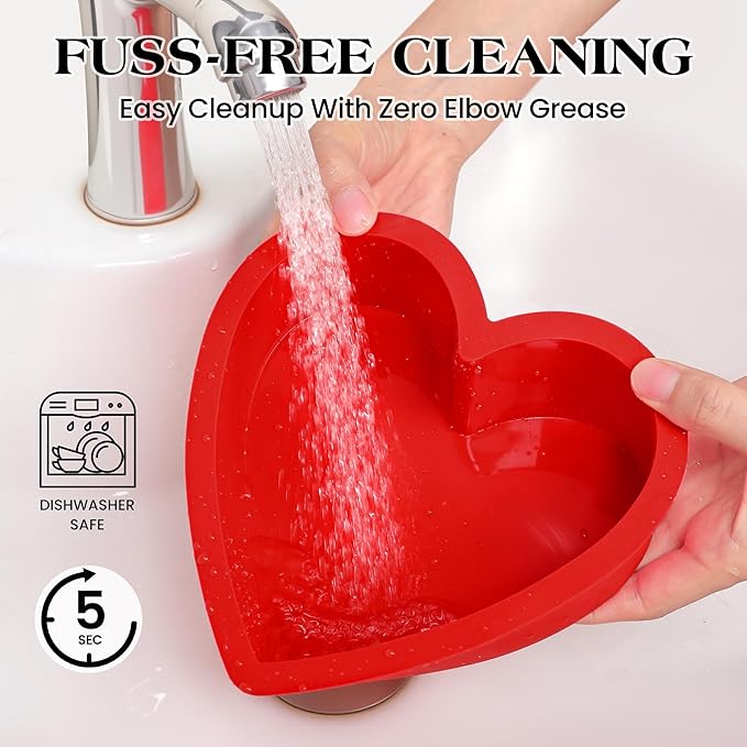 8 Inch Silicone Heart Shaped Cake Pans Small Heart Cake Pan Set Nonstick Silicone Heart Molds for Baking (2 Pcs, Red)