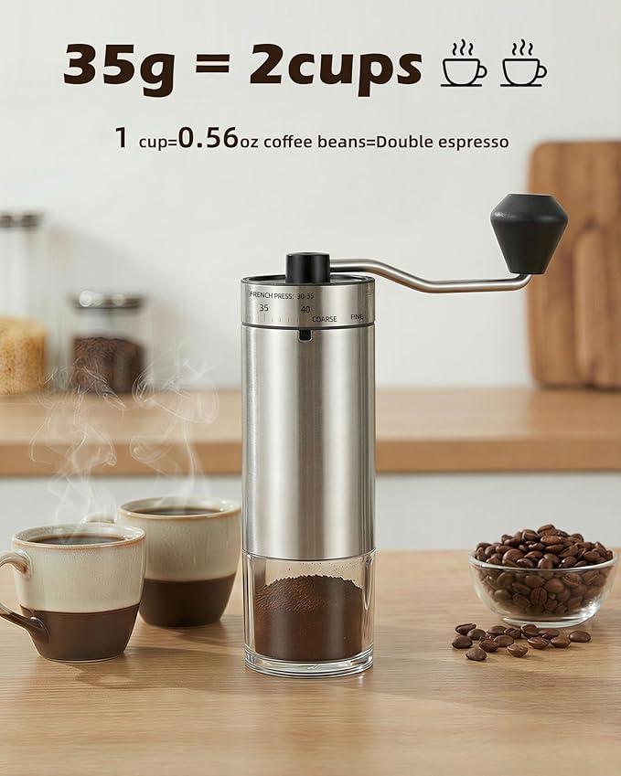 Manual Coffee Grinder with 40 Adjustable Grind Settings With Ceramic Conical Burr,Handheld Grinder with Handle Crank, Portable Hand Coffee Mill with 35g Capacity,Espresso,Pour Over,French Press