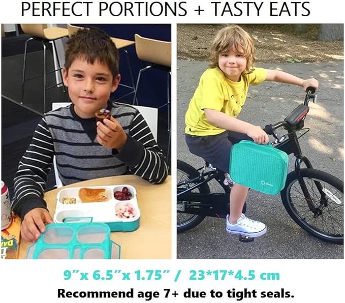 kinsho Lunch Box for Kids Boys Girls - Bento Box Set with Insulated Bag and Ice Pack, 6 Compartment Leak Proof Food Container, BPA-Free, Microwave Safe, Ideal for School & Work, Teal