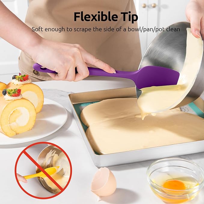 U-Taste 600ºF Heat Resistant BPA Free Silicone Spatula Set of 4 (Colorful), and 18/8 Stainless Steel 10in Extra Long Coffee Scoop Set of 2, 1&2Tbsp(15&30ml)