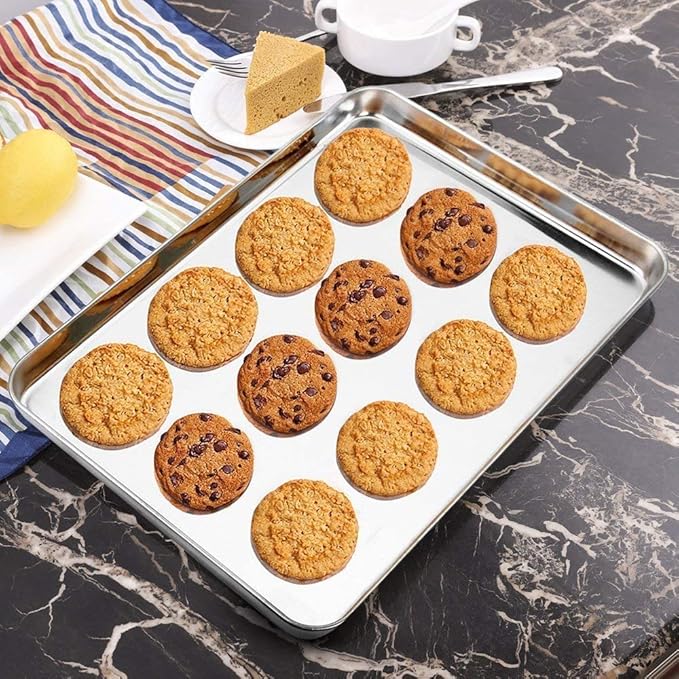 Baking Sheet Set of 2, Stainless Steel 2-Piece Cookie Sheet, Toaster Oven Baking Pan Set, Rectangle Size 16 x 12 x 1 inch, Healthy & Non Toxic, Mirror Finish & Rust Free, Dishwasher Safe