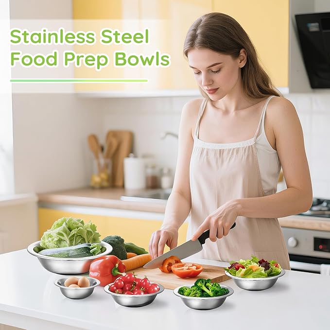 304(18/8) Stainless Steel Mixing Bowls for Kitchen, 2 Pack 8.7" 34.88 fl.oz Metal Mixing Bowls Set Stackable for Baking Serving Cooking Food Prep Storage Dishwasher Safe Lightweight