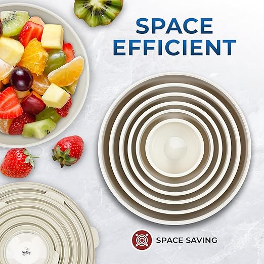 Bakken Master 12 Piece Plastic Nesting Bowls with Lids - Mixing Bowls Set includes 6 Prep Bowls and 6 Lids, BPA-Free, Reusable Meal Prep Containers, Microwave, Freezer & Dishwasher Safe, White Cream
