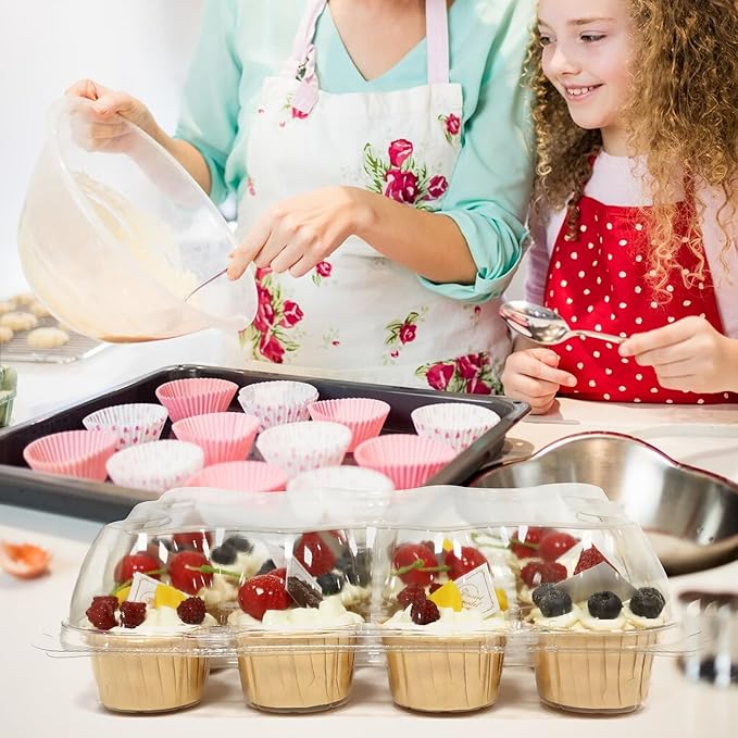 WIKDAY 12 Count x 20 Sets Plastic Cupcake Containers, Durable and BPA-Free Cupcake Holder with Lid for Easy Transport Storage, Stackable Clear Cupcake Carriers, Reusable Dessert Boxes
