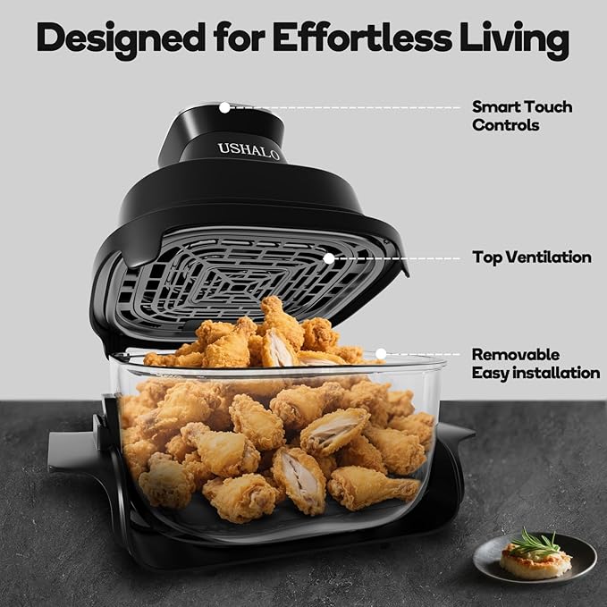 4-in-1 Glass Air Fryer, 1500W High Power Countertop Oven with Dual Glass Baskets with Lids, 180-400℉ Precise Heat Air Fryer Oven, PFOA & PFAS-Free, Dishwasher Safe, Ideal Kitchen Gift