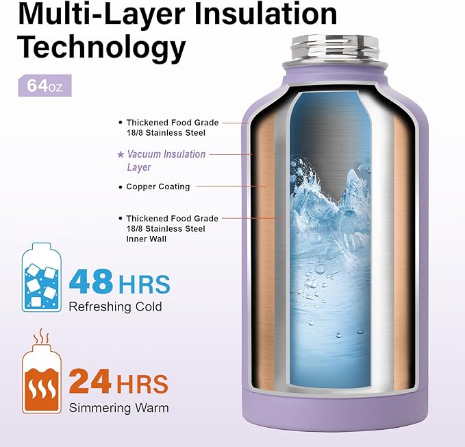 DYSANKY Insulated Water Bottle | Thickened Stainless Steel Vacuum Metal | Portable Sports Half Gallon Large Water Jug for Gym and Hiking with Straw, Carrier Bag, Handle Strap | BPA-Free 64 oz