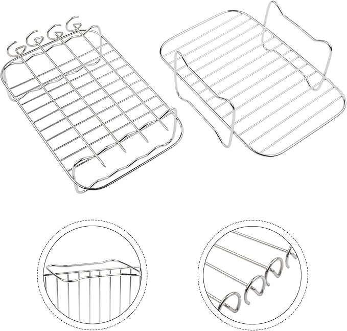 304 Stainless Steel Air Fryer Rack, Dual Basket Accessory for DZ201 40 550 Stackable Cooking Rack for Oven Microwave Steamer 20x15x6cm