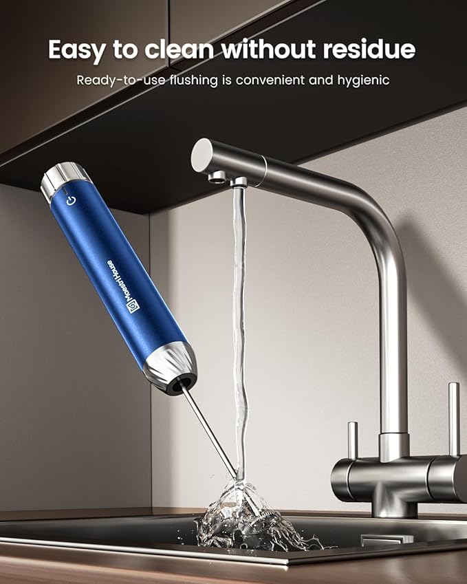 Maestri House Rechargeable Milk Frother with Stepless Speed Control, Handheld Electric Foam Maker Waterproof Drink Mixer Foamer with Stainless Steel Stand & Whisks
