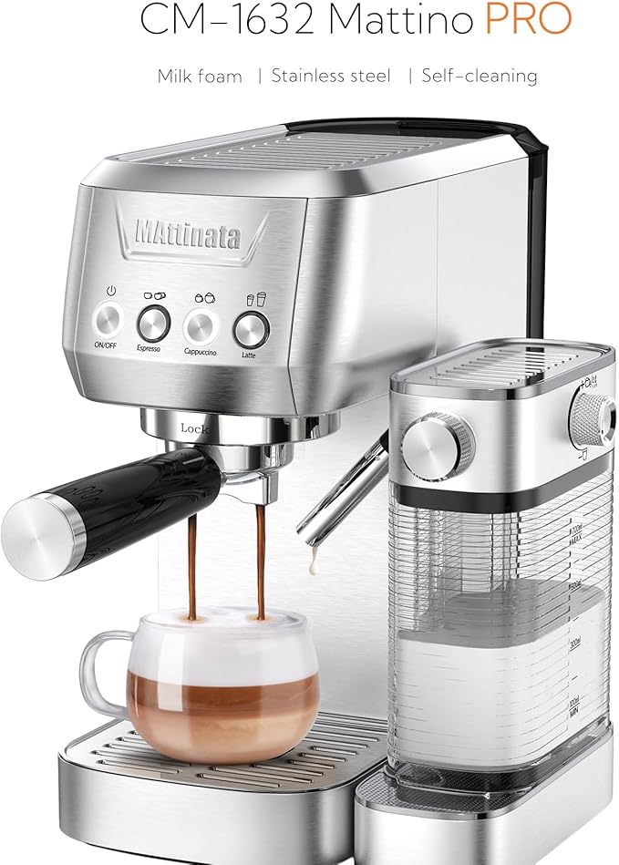 MAttinata CM1632 Cappuccino Machine 20 Bar, Professional Espresso Machines Coffee Maker for Home with Automatic Milk Frothering System, Barista Compact Latte Maker for Coffee Lovers, Stainless Steel