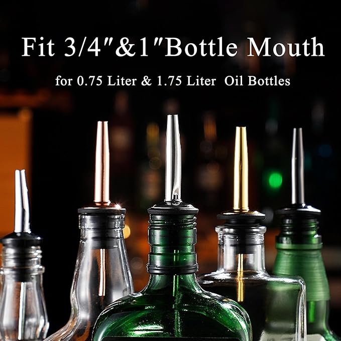 24-Pack Liquor Bottle Pourers with Adapters, Liquor Pour Spout Adapters set for for Large Olive Oil Bottles and Liquor Bottles - Up to 1 Inch/25mm Neck Converts Any Spout into a Large Pour Spout,Gold