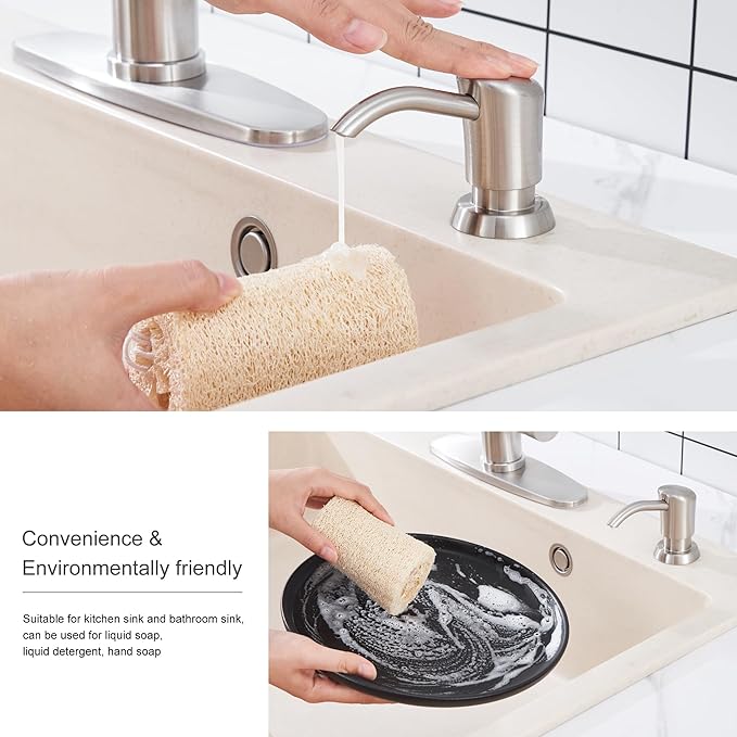 GAGALIFE Built in Counter Soap Dispenser (Brushed Nickel) for Kitchen Sink and Extension Tube Kit, Anti-Leakage Upgrade with 40" Tube No More Top Refill