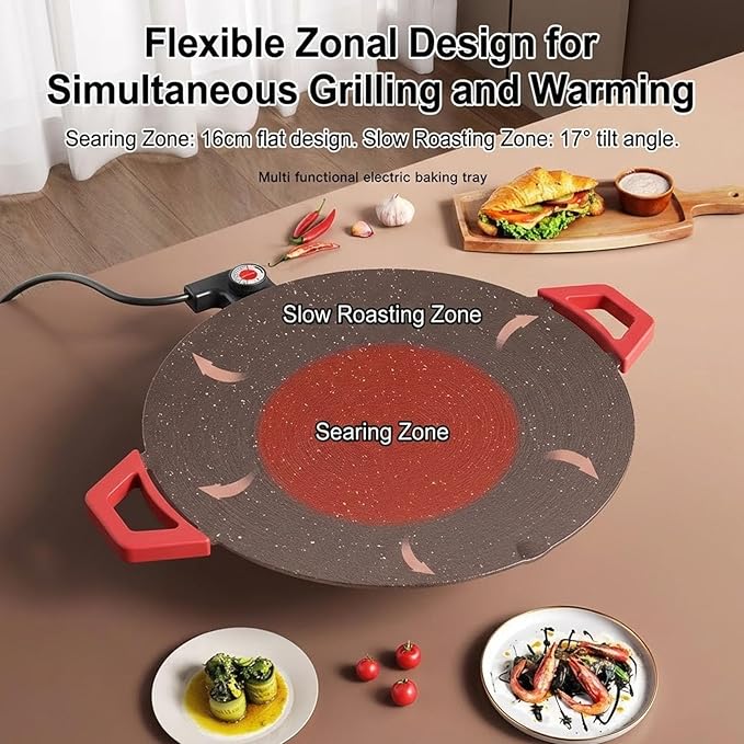 Non-Stick Electric Indoor Grill Pan, Smokeless Electric Griddle with Temperature Control, Round Baking Pan for BBQ, Steaks, Pancakes & Comal Electrico para Tortillas (40cm/15.7in)