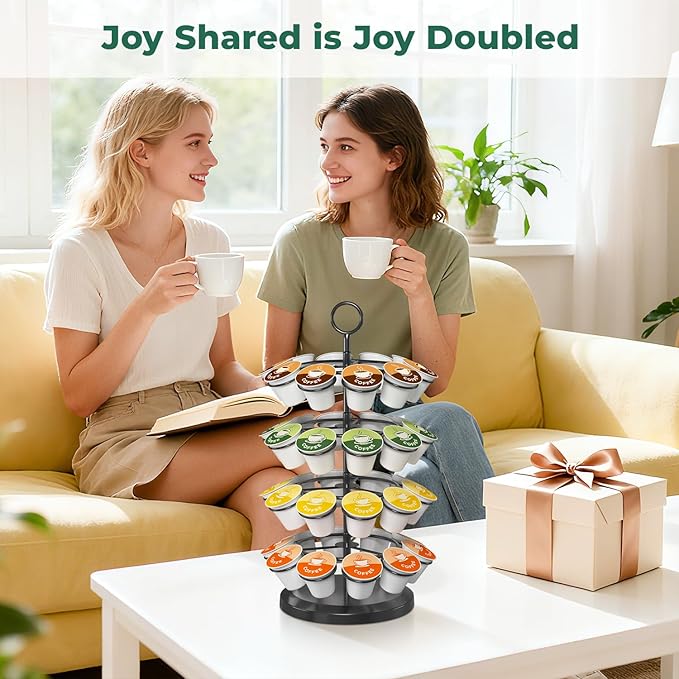 EsLuker.ly K Cup Holder Coffee Pod Organizer Carousel for Counter, Metal Storage Rack Stand for Kitchen, Rotatable 4 Tier Pod Tower Tree for 40 K Cups, Space Saving Meets Elegance, Black