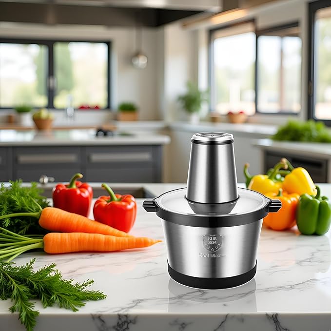 MEGAWISE Electric Food Processor, 1000W Meat Grinder & Vegetable Chopper with 6L 304# Stainless Steel Bowl, Dual-Speed Food Chopper for Meat, Vegetables, Fruits, Nuts, and Baby Food