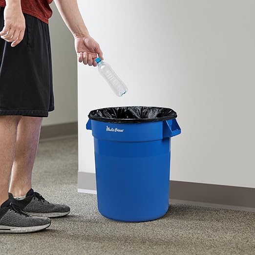 PLASTIC PRINCE 20 Gallon Round Trash Can with Lid and Dolly Blue Plastic Commercial Garbage Container for Home Garage Restaurants Warehouses - Bundle
