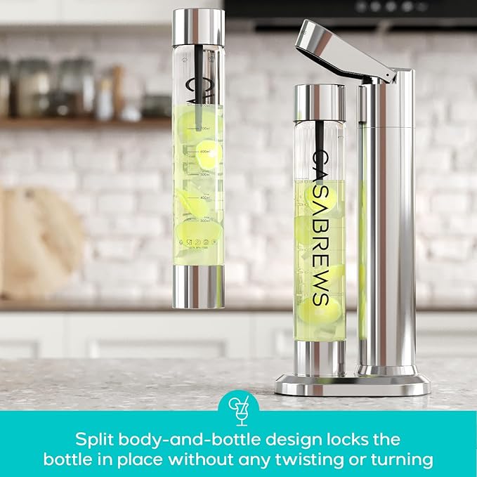 CASABREWS EDGE Soda Streaming Machine, Stainless Steel Sparkling Water Maker with Dual Safety Valves, BPA Free Bottle Soda Maker Carbonates Water, Wine, Juice, Uses 60L CO2 Carbonators (NOT Included).