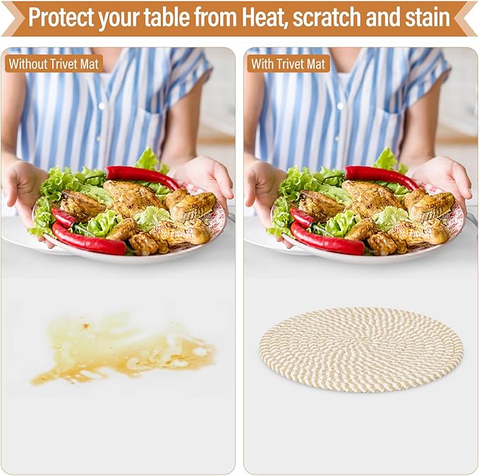 Tidponra Trivet Mats Set for Hot Dishes, 5 Heat Resistant Pot Holders for Kitchen, Home Essentials, Anti Stain Hot Pads for Hot pots and Pans, Fall Decorations for Home, 7 Inches(Brown)