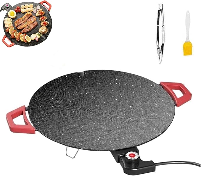 Indoor Smokeless Electric Griddle, Nonstick Round Tabletop Grill with Temperature Control, 1000W Fast Heating, Oil Drain Design for Steaks, Burgers, Pancakes, BBQ (36 cm/14 inch)
