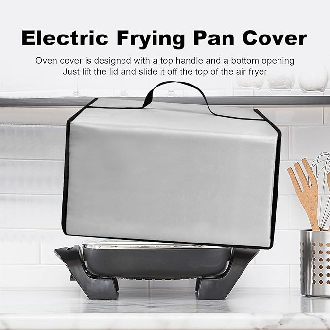Electric Skillet Cover Electric Frying Pan Cover Heavy Duty Waterproof Heat-Resistant Nylon Covers Case for bella Make Take Oven Grill/for Crux Electric Skillet (Silver)