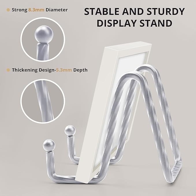 3 Pack 4.5inch YCLYC Picture Stands for Display, Silver Metal Plate Stands for Display - Decorative Plate Stand, Plate Holder Display Stand, Picture Frame Stand - Plate Display Stands for Picture Stand