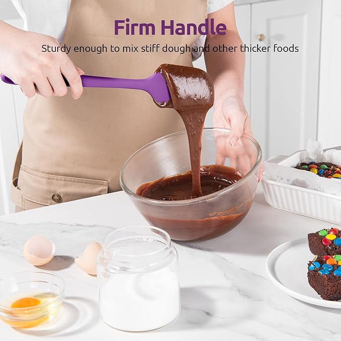 U-Taste Silicone Baking Spatula Set: 480ºF High Heat Resistant, Food Grade Flexible Rubber Kitchen Cooking Mixing Scraper, Food Grade Seamless Utensil for Nonstick Cookware Set of 3 (Purple)