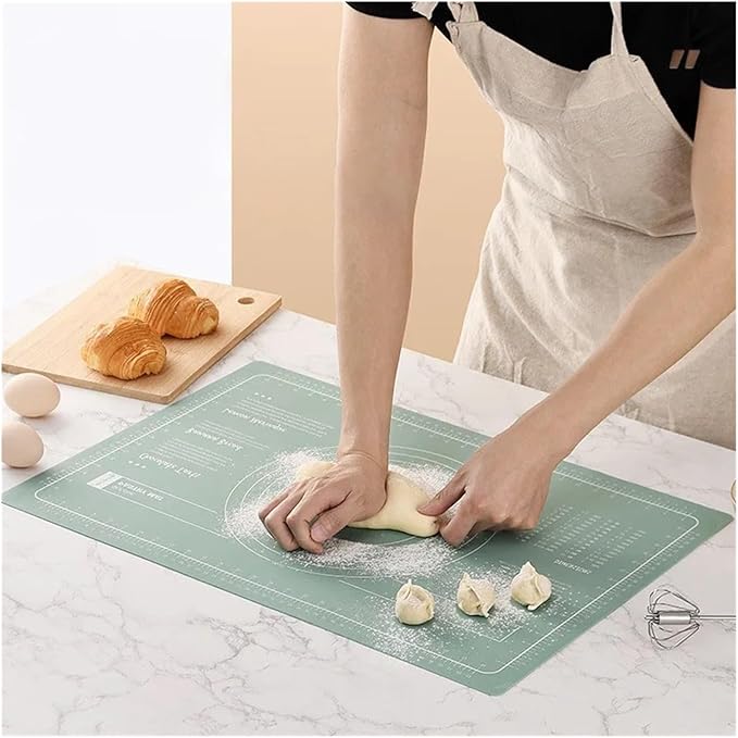 Silicone Measuring Kneading Pad Set Household Rolling Pin Dough Large Thick Non-slip Non-stick Bottom Baking Tool(Three piece set blue)