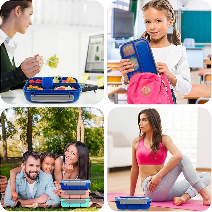 MaMix Bento Box Adult Lunch Box, Lunch Box Kids, Lunch Containers for Adults/Kids/Students,1300ML-4 Compartment Bento Box (bright blue)