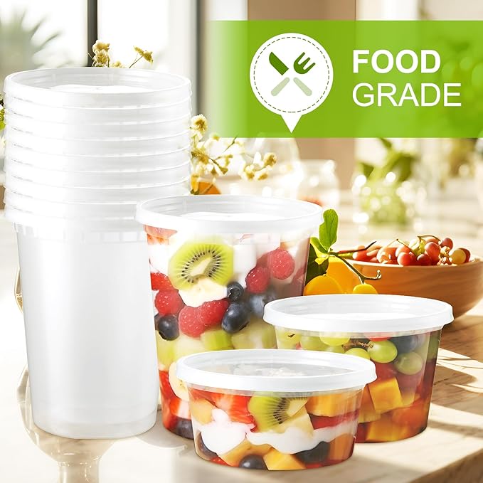NEEBAKE 50 Set Deli Containers With Lids: [16oz 32oz] Combo Plastic Food Storage, Microwaveable & Freezer Safe To-Go, Leak-proof Meal-Prep